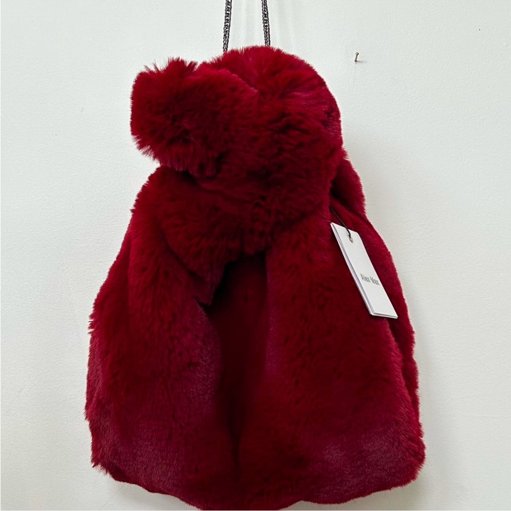 Plush Faux Fur Deep Red Women's Backpack - Fashion Tote